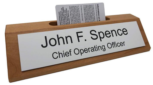 Desk Name Plate with Card Holder - Solid Wood, Made in USA