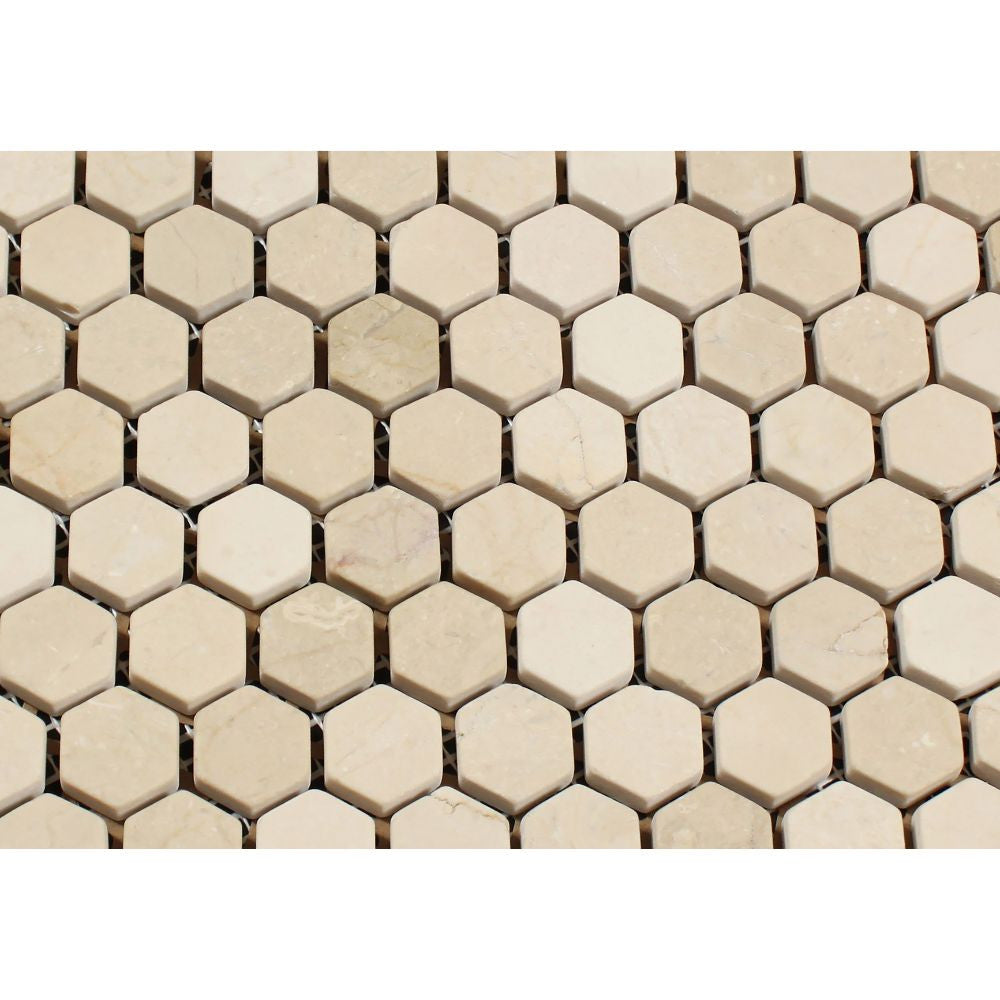 1 X 1 Tumbled Crema Marfil Marble Hexagon Mosaic Tile 0689