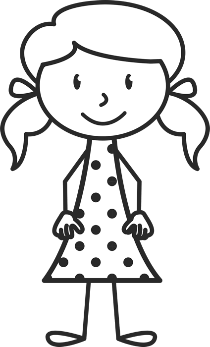 Little Girl with Pigtails and Polka Dot Dress Stamp | Stick Figure ...