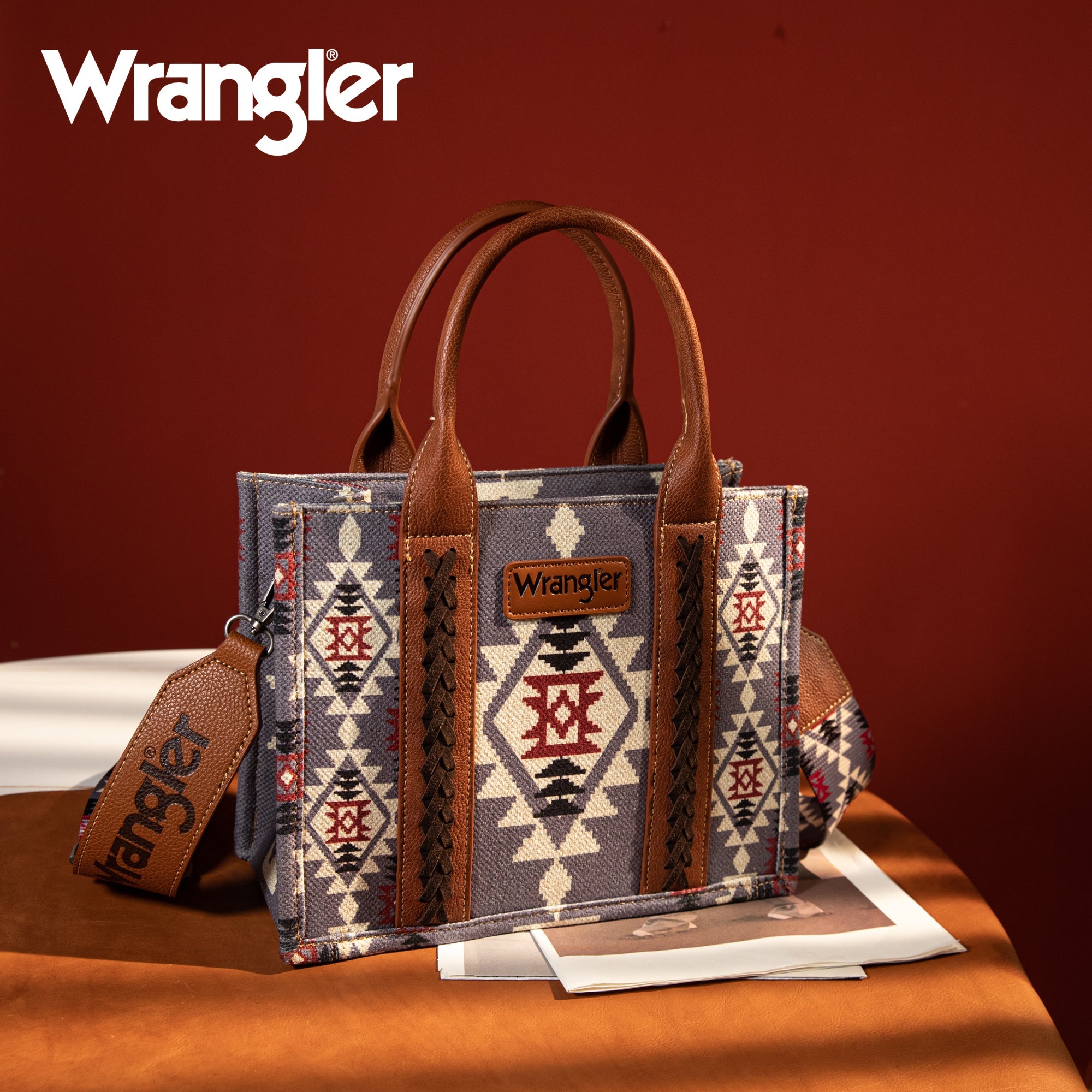 Wrangler Southwestern Pattern Dual Sided Print Canvas Wide Tote - WG2202-8119CF