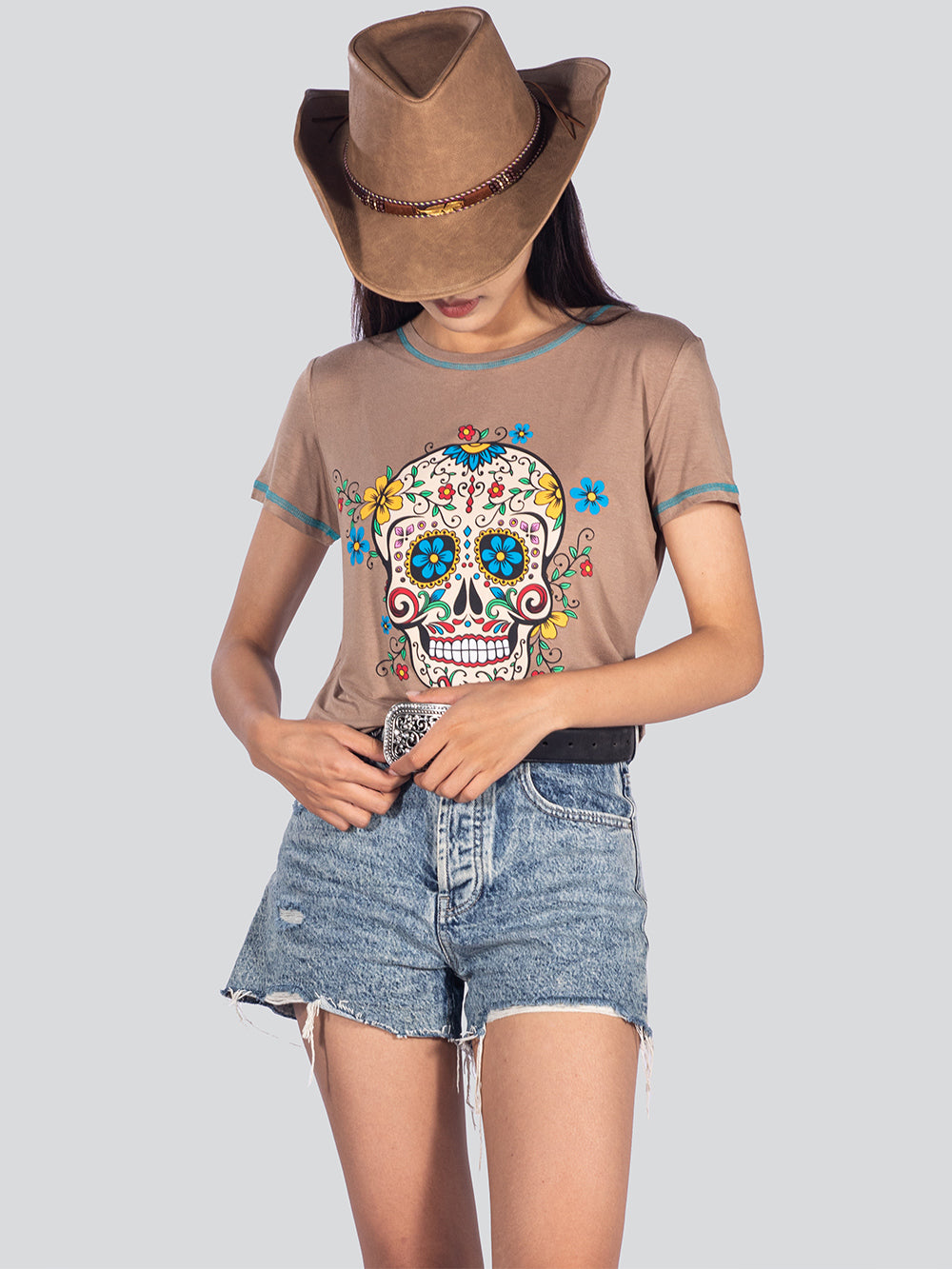 Rhinestone Sugar Skull Shirt/ Native American Headdress Skull Dia