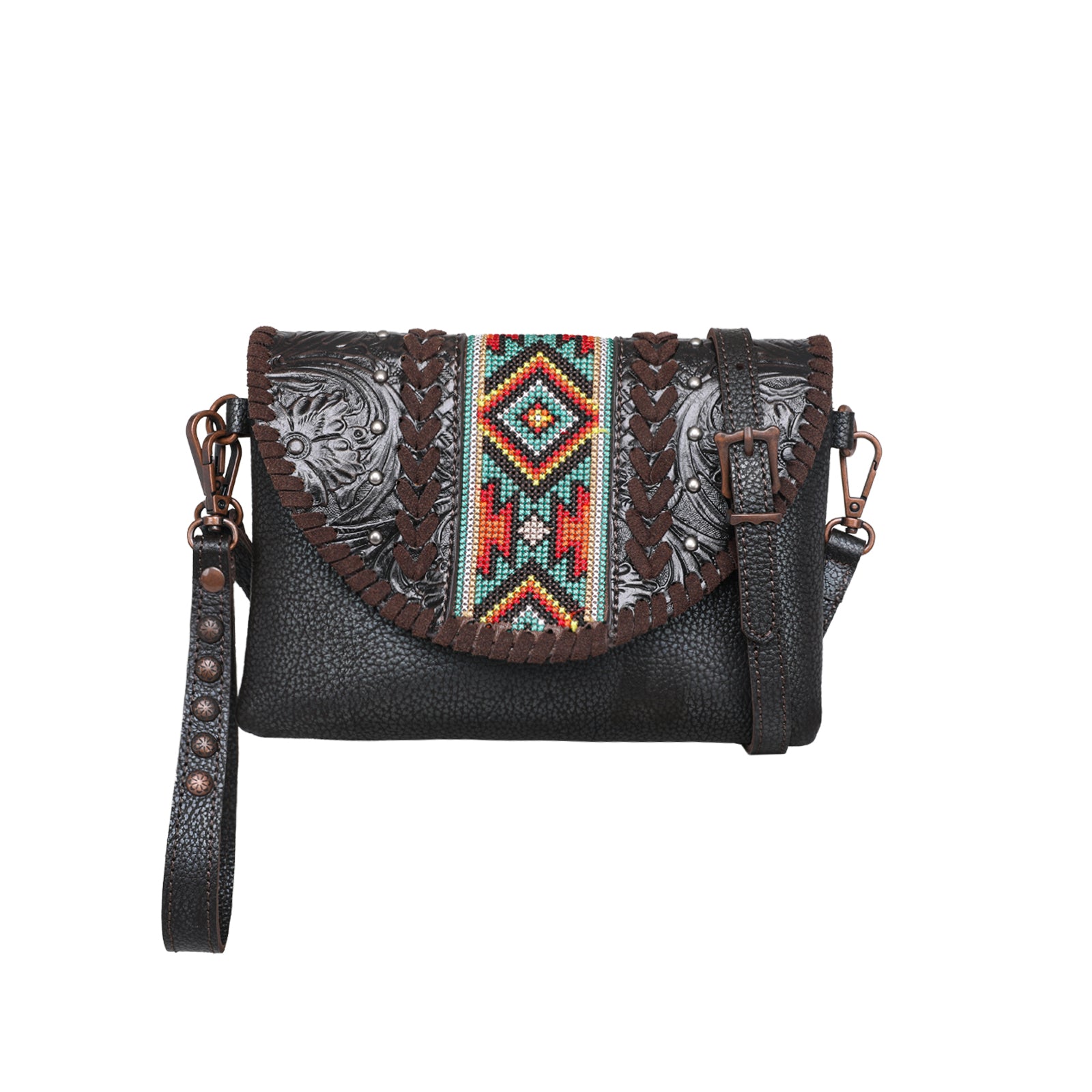 RLC-L153 Montana West Real Leather Tooled Collection Crossbody/Wristle ...