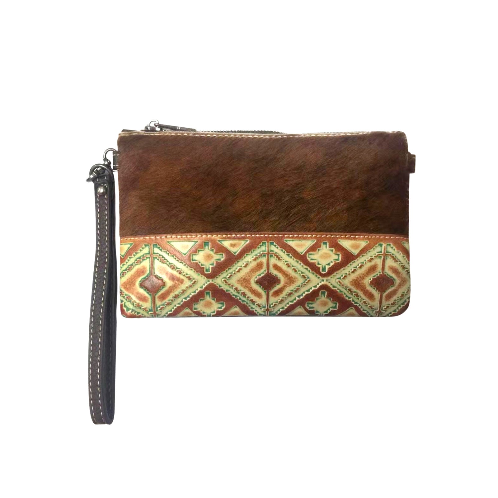 Cowhide Wristlet Monogram Y' Custom Clutch Phone Purse Handbag Brown Leather  Western