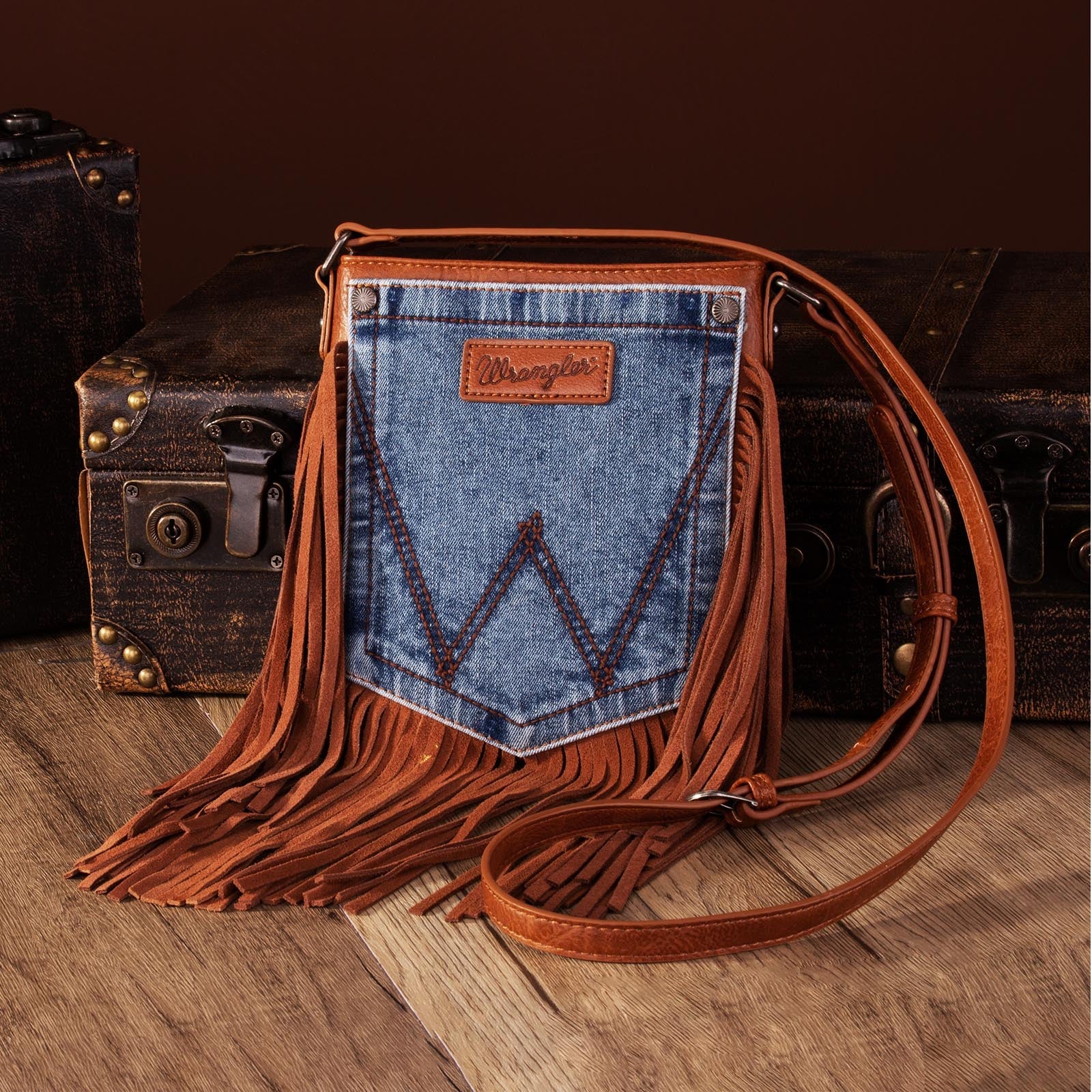 Montana West Western Crossbody Bag Leather Fringe Denim Purse for Women  APP-B2B-WG44-8360BG: Handbags