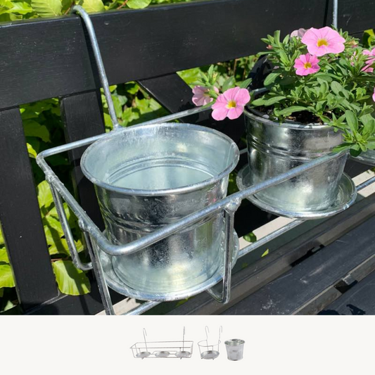 Relaxdays Support à pots de fleurs balcon, lot de 3, métal, réglable,  Porte-plantes à accrocher, H x D 14 x 27 cm, noir