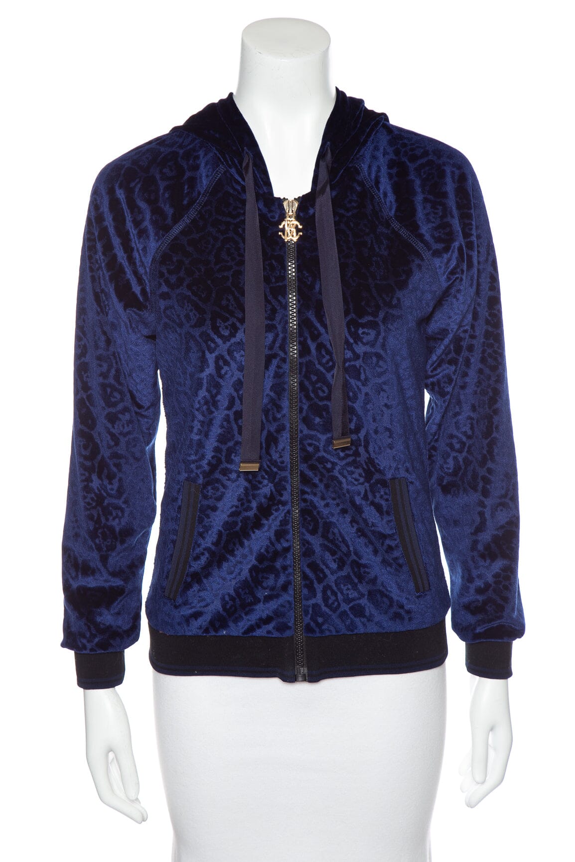 image of Roberto Cavalli Navy Velvet Zip Up Jacket SZ 40