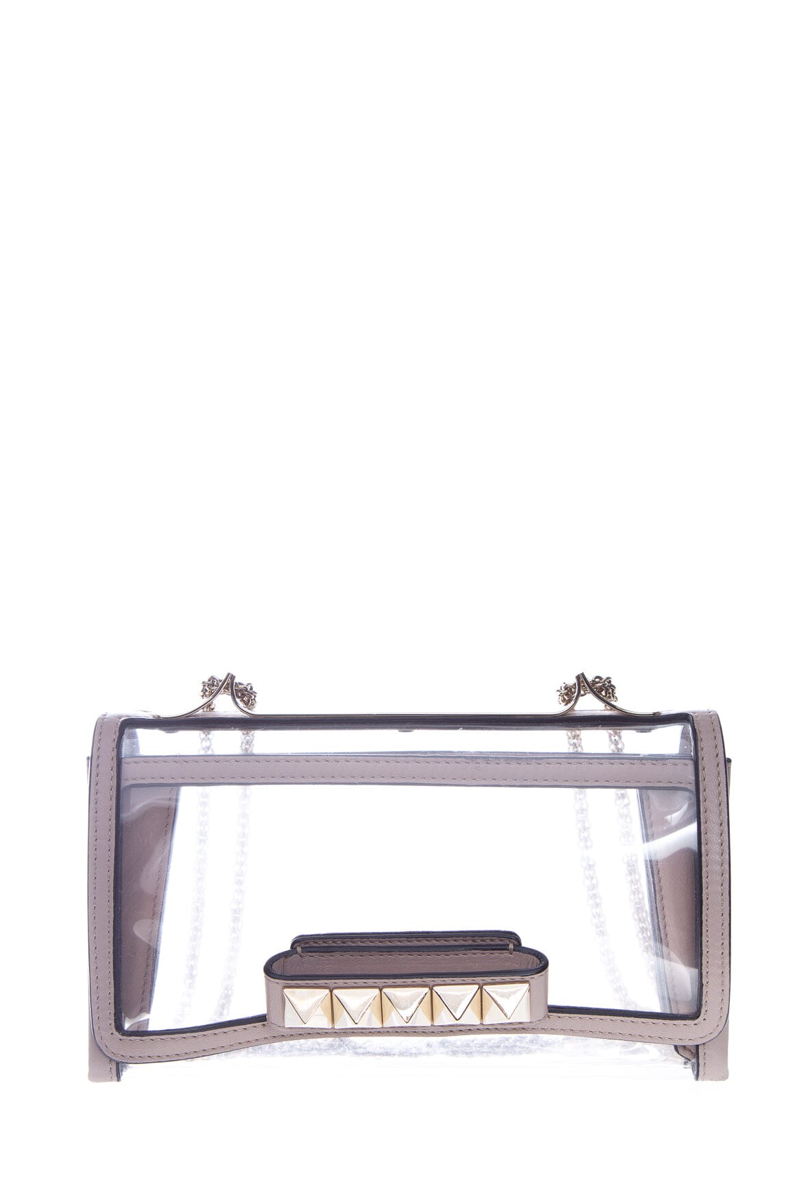 image of Valentino Taupe Leather and PVC Va Va Voom Rockstud Handbag