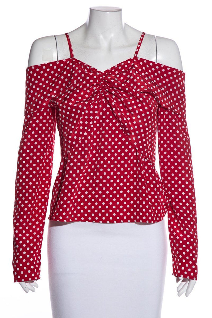 red polka dot blouse