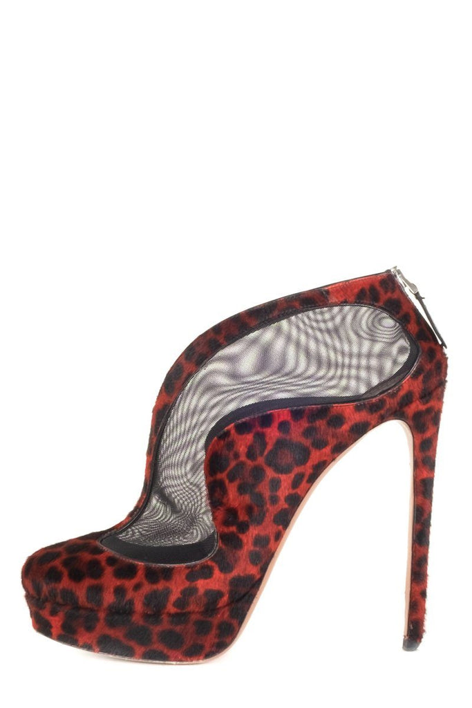 Red Leopard Round Toe Ankle Booties 41