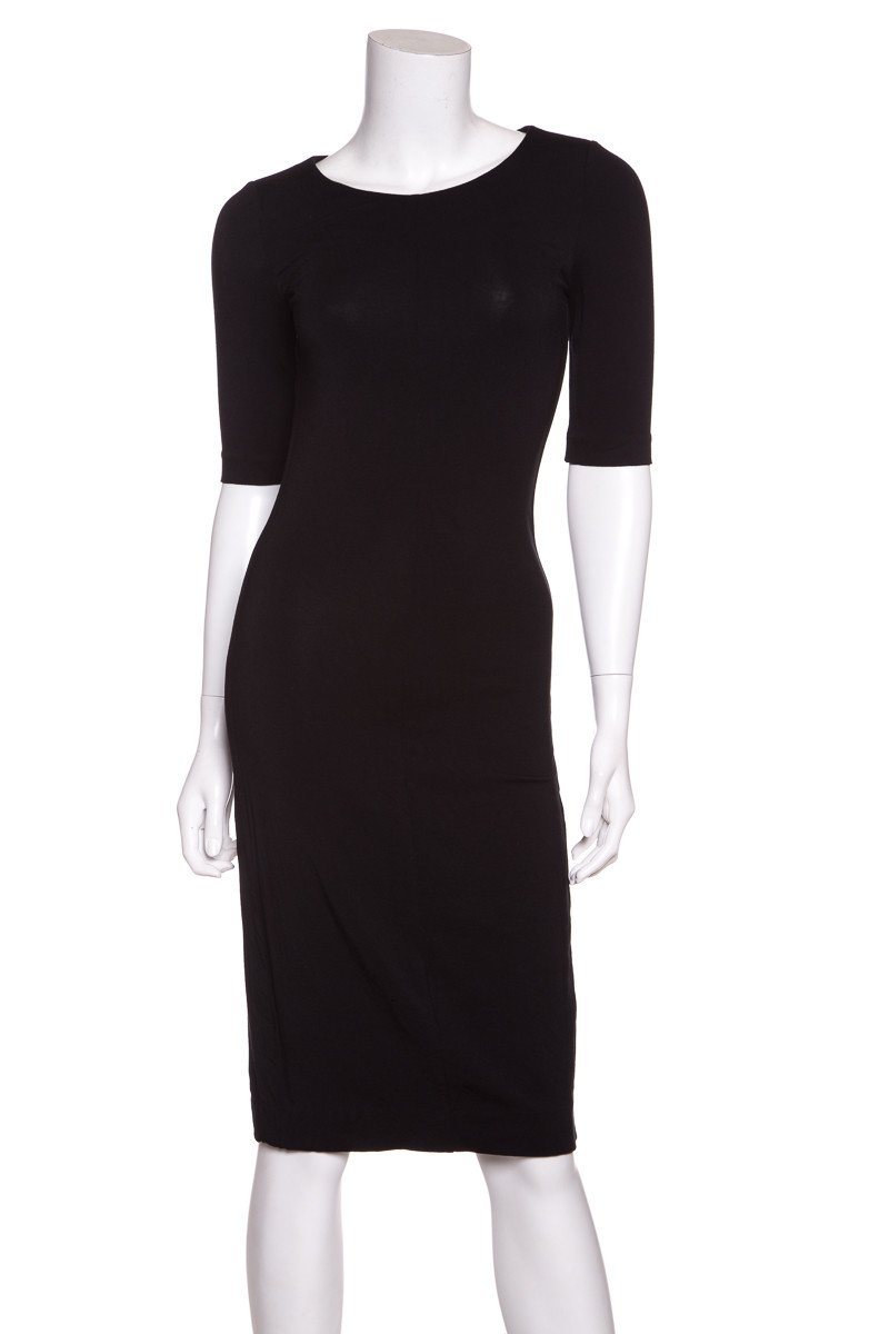 black fitted midi dress