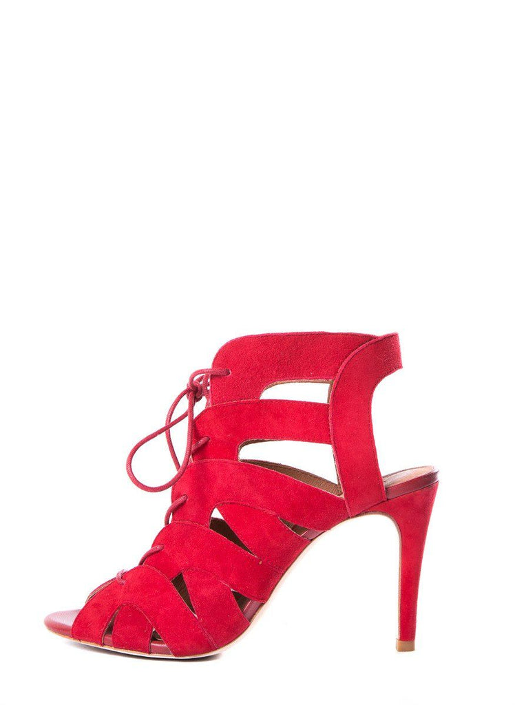 red caged sandals