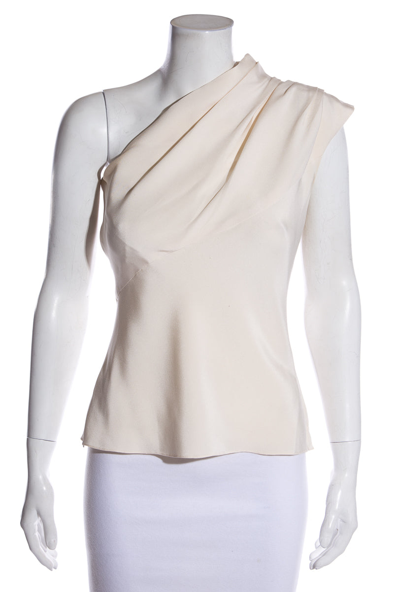 image of Lanvin Cream One Shoulder Blouse SZ 42