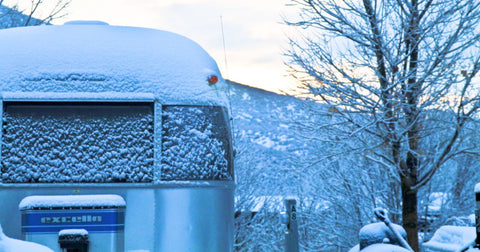 a cold day for a vintage RV