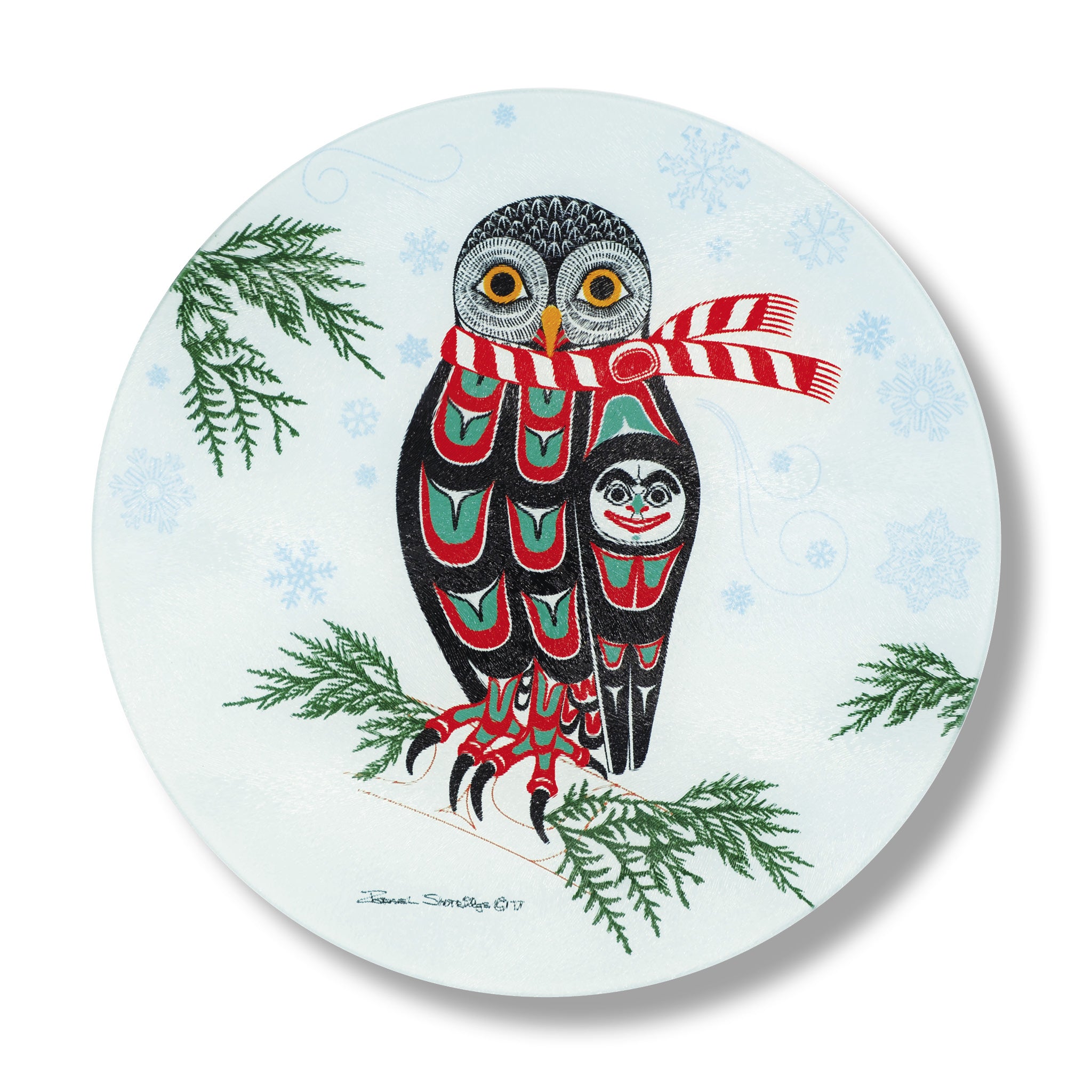 Holiday Owl Glass Cutting Boards | Shotridge Holiday Cutting Boards | Northwest Coast Native Art