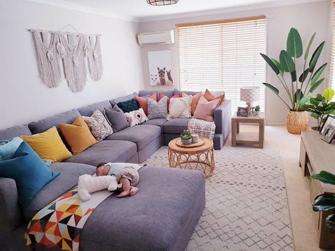 White rug living room