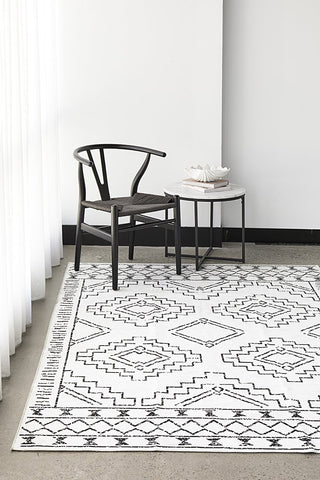 White Washable Tribal Scandi Rug