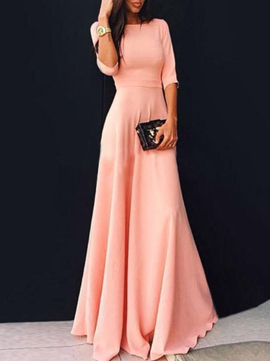 Pretty Pink Three Quarter Sleeve Maxi Dress – oshoplive