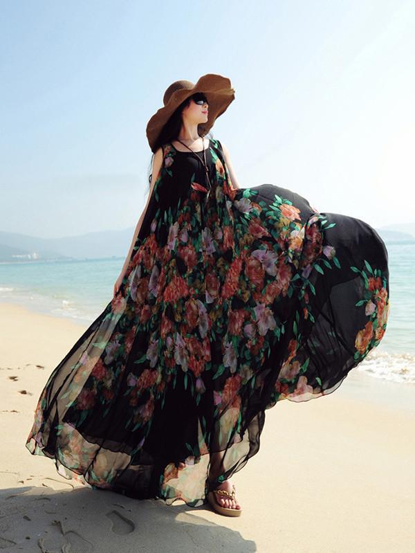 round neck beach colouring maxi dress