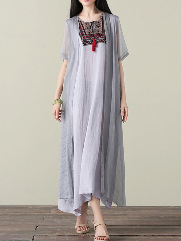 Casual Inwrought Printed Round Neck Short Sleeve Beach Maxi Dress ...