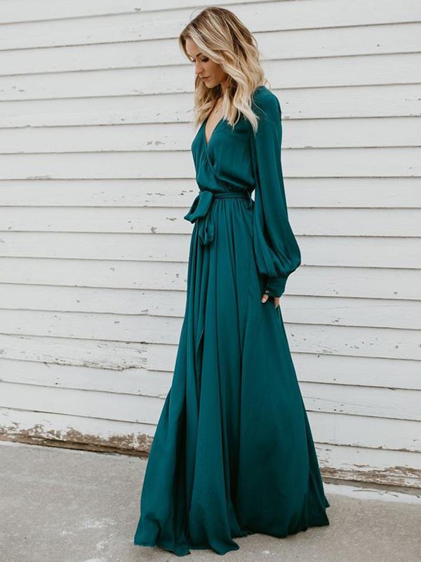 v neck maxi dress with sleeves