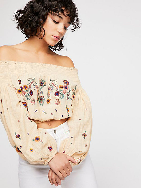 Embroidered Puff-sleeves Blouses&Shirts Top – oshoplive
