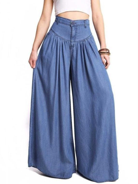 Simple Solid Color Big Hem Wide Leg Bottom Casual Pants – oshoplive