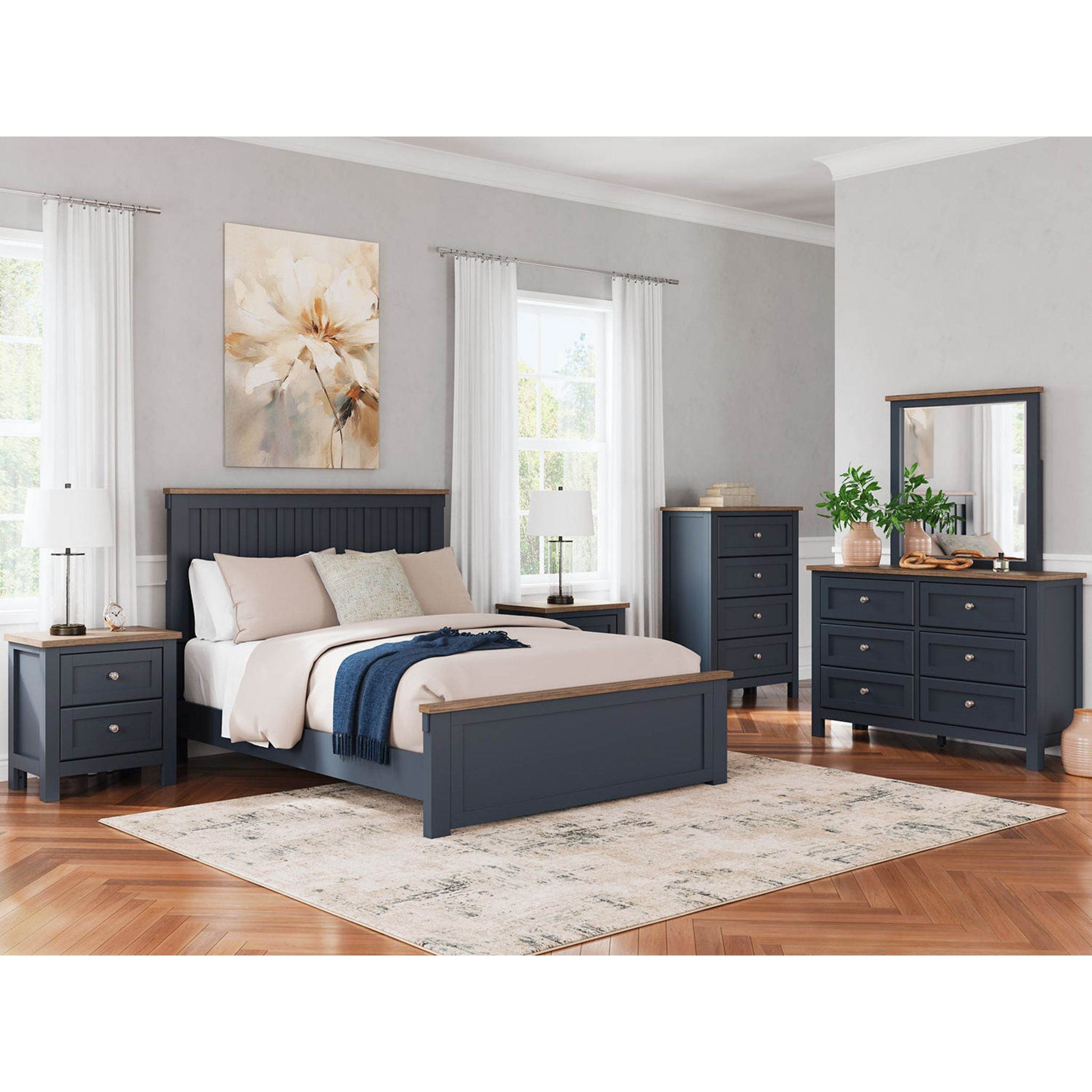 Landocken 6 Piece Queen Panel Bedroom - Blue/Brown