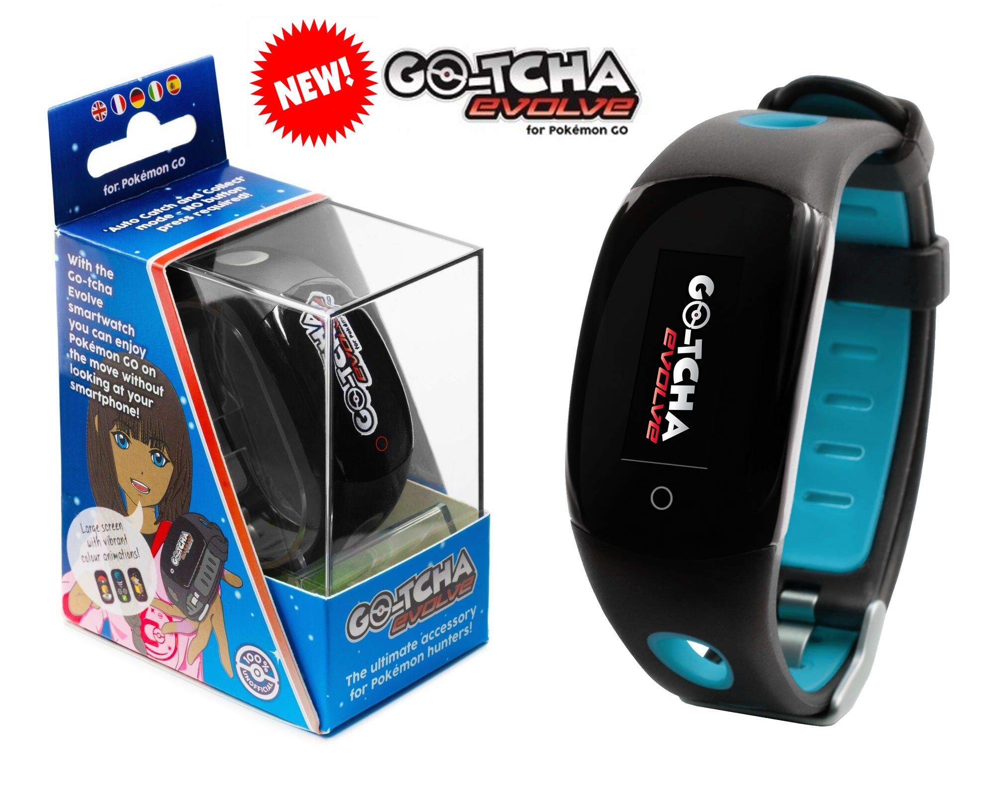 Datel Go Tcha Evolve Led Touch Smartwatch For Pokemon Go Blue