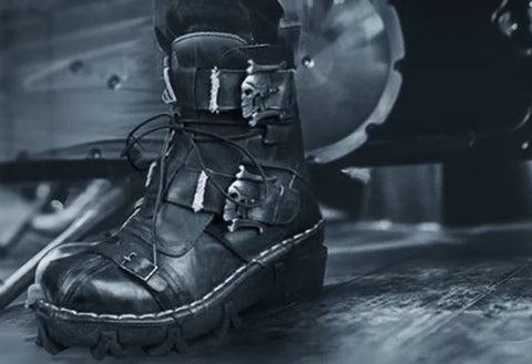 Black punk boots for men with skull design