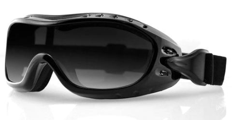 Cool black motorcycle googles over glasses