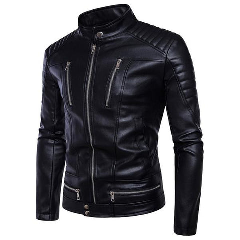 Men's Turtleneck Motorcycle Black Faux Leather Jacket | American Legend ...