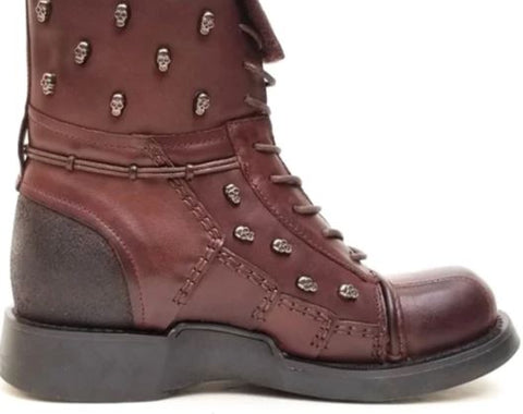 Red hight increasing motorcycle boots with skull design