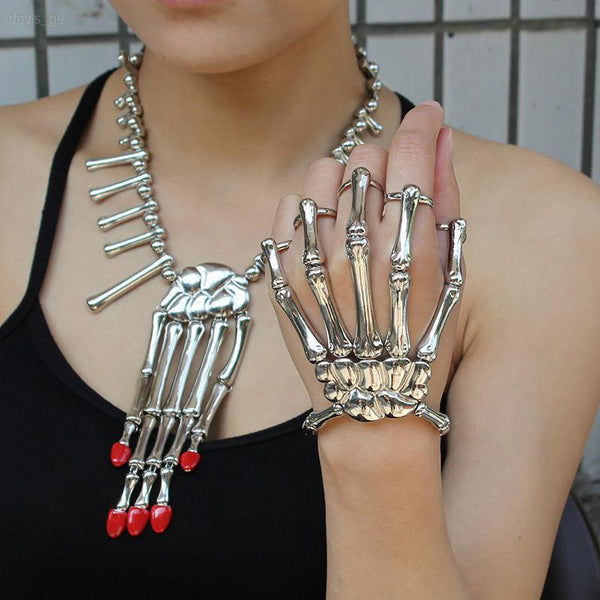 Buy 31 Gothic Skeleton Hand Ring Chain Bracelet Online in India - Etsy