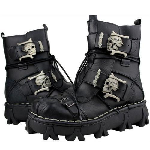 Handmade Skull Leather Boots, Size 