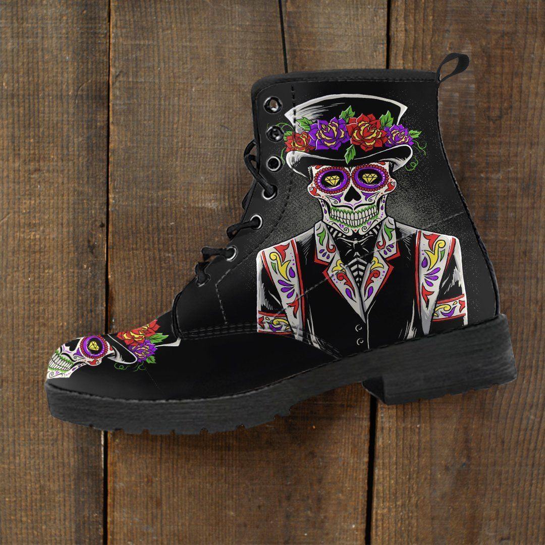 Woman's Sugar Skull Day of the Dead Lace-Up Boots, Vegan-Friendly ...