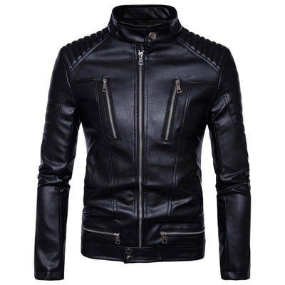 Turtleneck Motorcycle Black Faux Leather Jacket