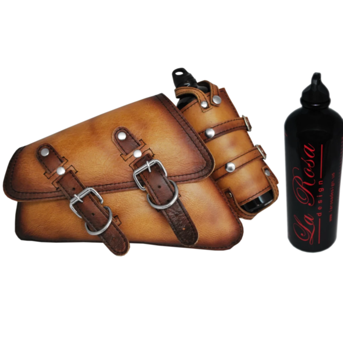 swing arm bag with fuel bottle