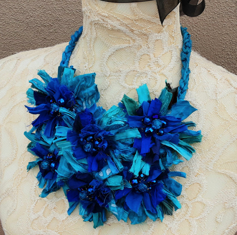 Peacock, Boho Ribbon, Fiber Necklace – JA Designer Collections