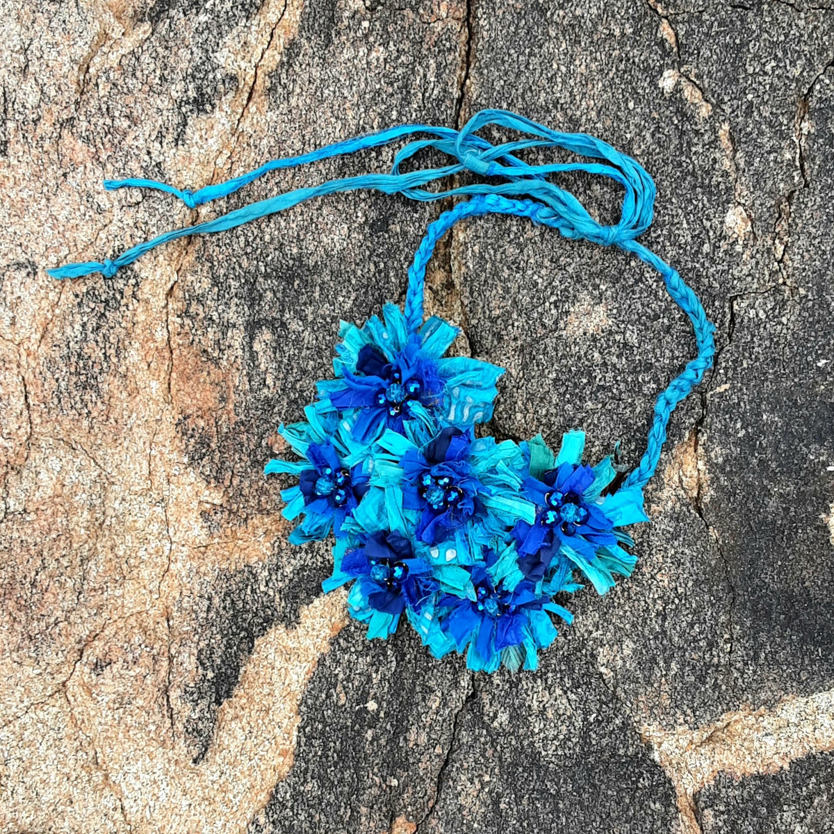 Ophelia Silk Cord Abstract Flower Choker | Cobalt Blue
