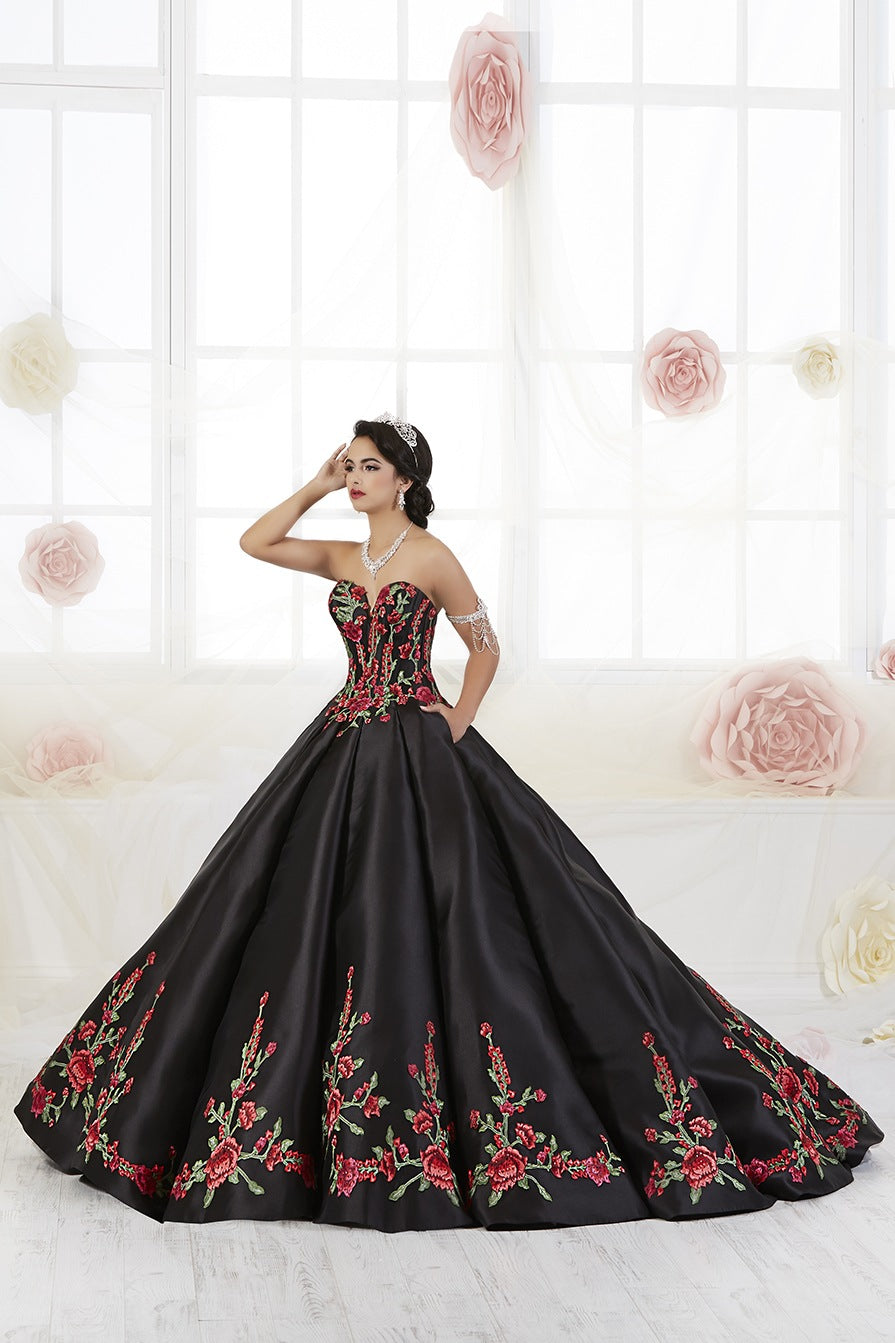 black quince dress with flowers