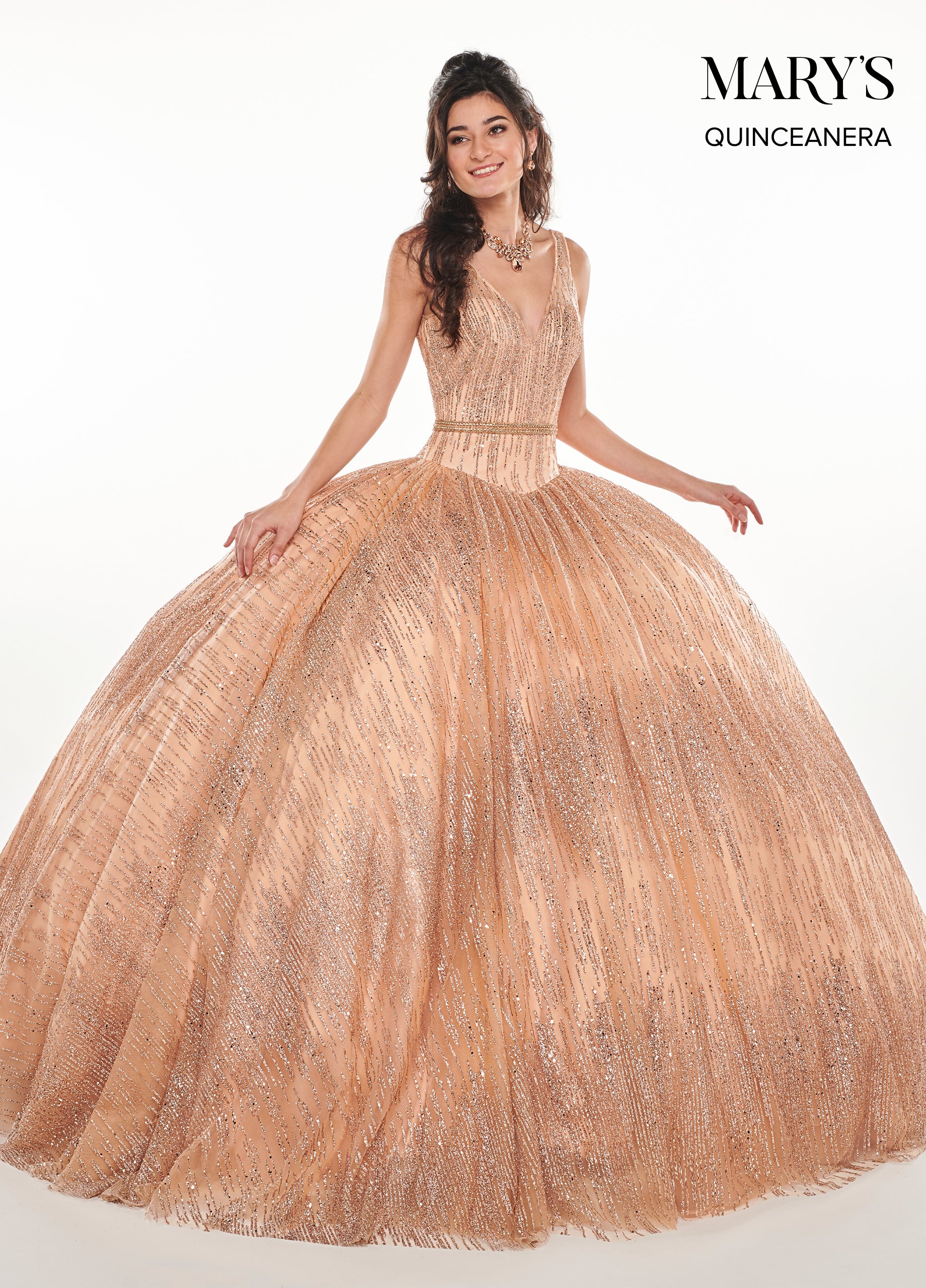 rose gold glitter quinceanera dress