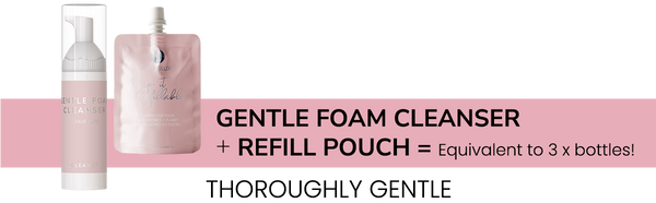 Gentle Foam Cleanser + Refill Pouch (equivalent to 3 bottles)  Sub-head: Thoroughly Gentle
