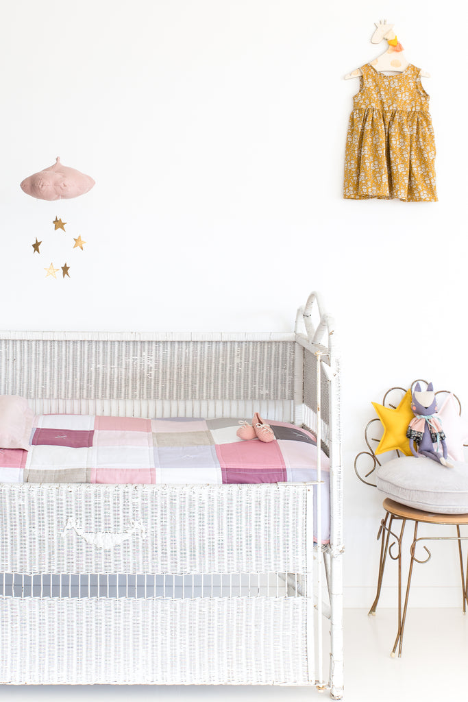 Nursery trend blush pink.. vintage girls nursery style with the Charlotte Quilt by www.littlewillowvintage.com. Handmade in Australia.