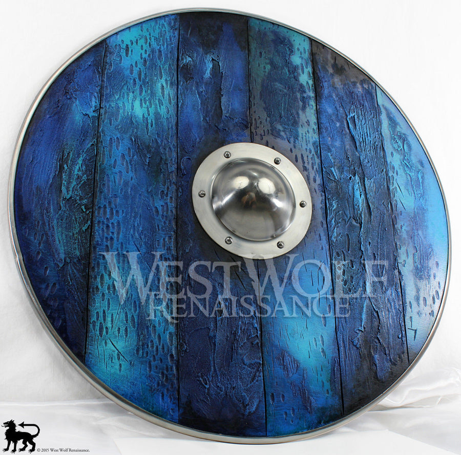 Aged Wood Viking Shield in Oceanic Blue – West Wolf Renaissance