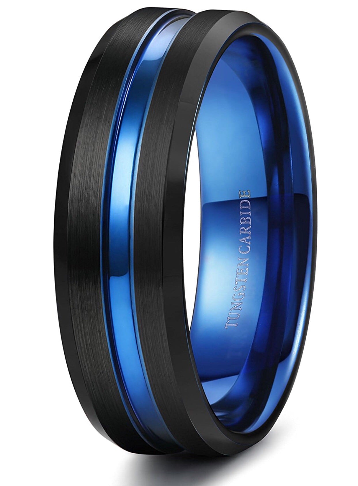 Thin Blue Line 8mm Tungsten Ring for Grooved Brushed Size 7-14 – The ...