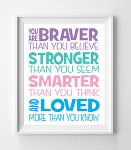 You Are Braver Than You Believe Nursery 8x10 Wall Art Decor Quote J S Graphics