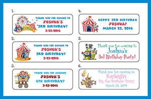 Circus Themed Birthday Party Labels For Mini Bubbles Favors Or Address Labels