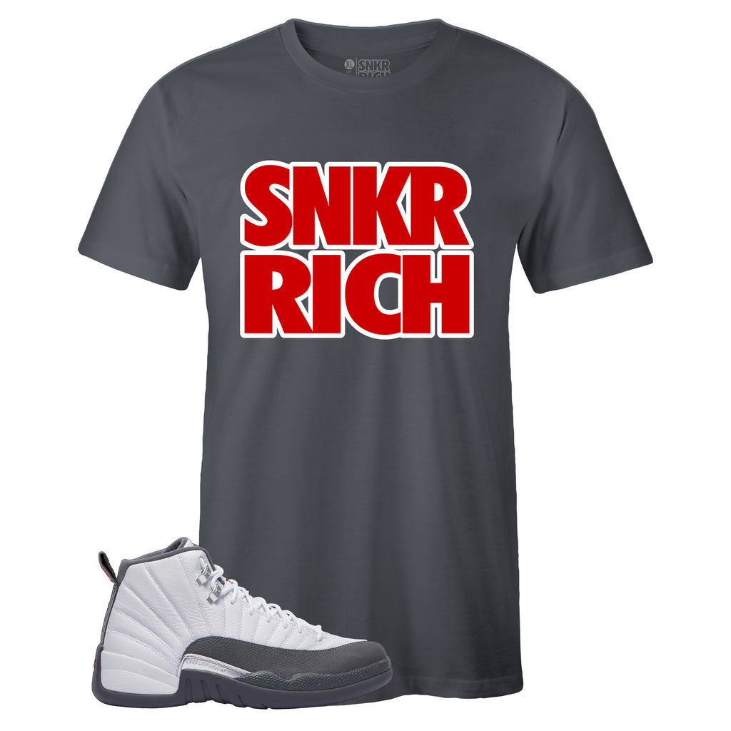 grey and white jordan 12 shirt