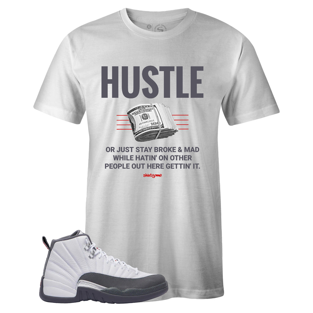 gray and white jordan shirt