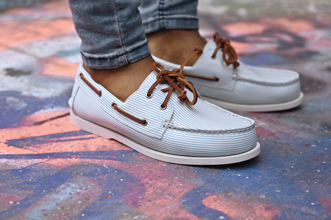 classic style boat shoe with stripes